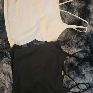 Women's Black and White Camisole Tops Under Armour Crop With Built In Bra